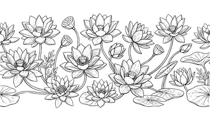 Fototapeta premium Water Lily Flower Botanical Sketch Illustration Collection