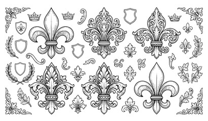 Fleur De Lis Heraldic Ornament Collection Vector Set © Shakib