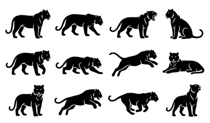 Black Panther Silhouette Collection Vector Illustration Set © Shakib