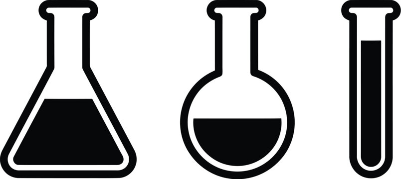 Laboratory equipment icons featuring beaker flask and test tube for science and chemistry use