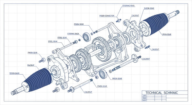 Detailed Exploded View of a Car Steering Rack Assembly.