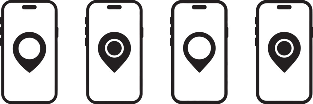 Mobile Smartphone Location Pin Symbols for GPS Navigation, Mapping and Real Time Tracking Concepts Vector