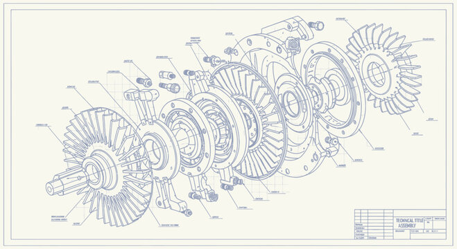 Detailed Exploded View of a Jet Engine Turbine Assembly.