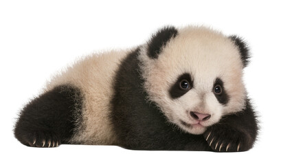 Cute baby panda lying down with fluffy fur © Maelle