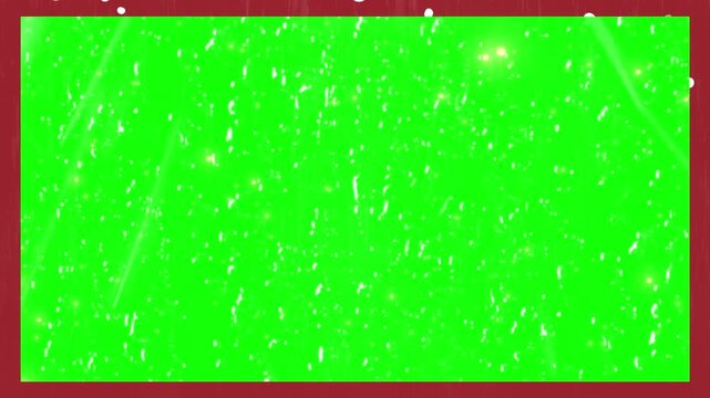Snow falling on green screen with red border