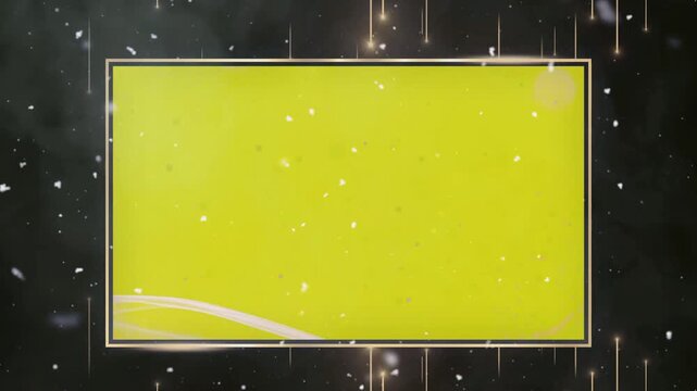 Animated gold frames with falling particles on black background