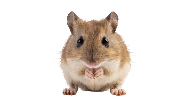 Small gerbil with fluffy fur and big eyes