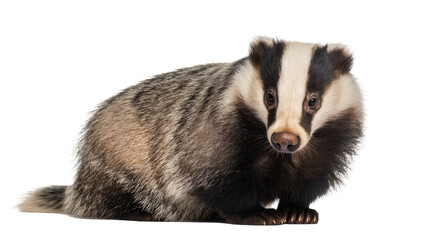 European badger with distinctive black and white striped face © Paula