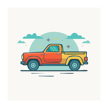 Retro pickup truck illustration in flat design style