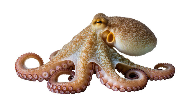 Brown octopus with textured skin and suckers on tentacles