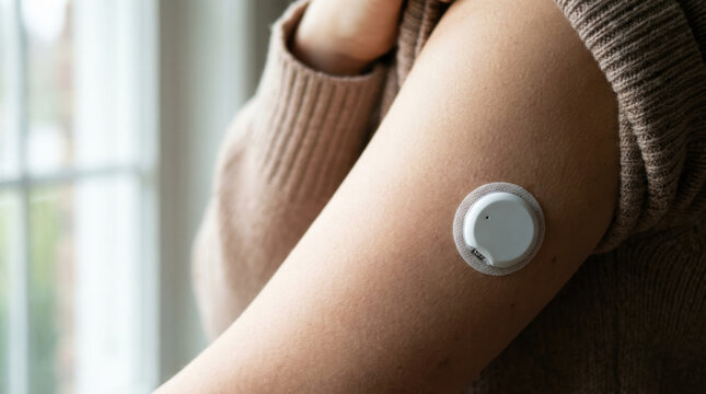 Continuous glucose monitor diabetes sensor on arm for diabetes management and health monitoring