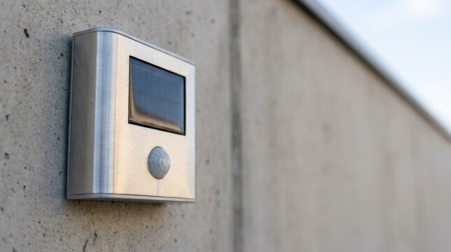 Solar sensor light mounted concrete wall helps businesses meet environmental regulations with energy efficient solutions for outdoor lighting needs