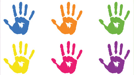 Fototapeta premium Colorful handprint with bird silhouette in the center on white background for creative art projects