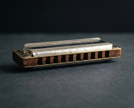 Vintage Style Ten Hole Diatonic Harmonica on Dark Background