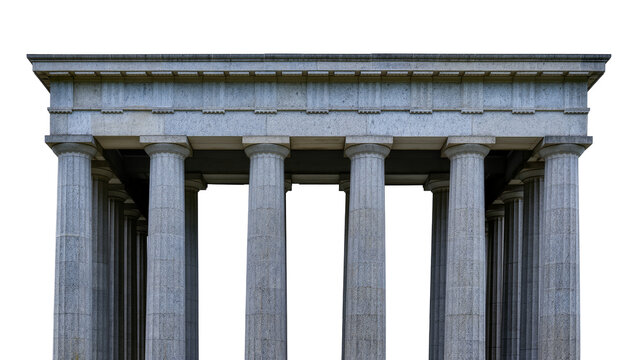 Classical stone colonnade with Doric columns and entablature