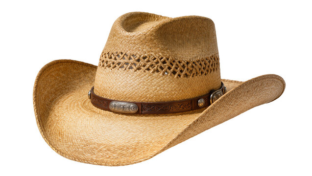 Straw cowboy hat with woven band and silver conchos