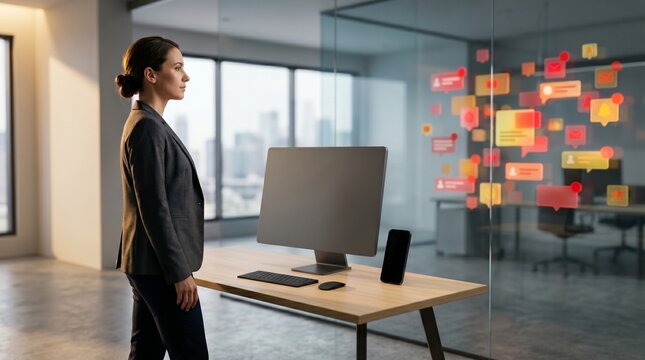 Professional setting with visual boundary against digital distraction