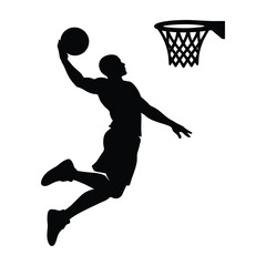 Athletic man dunking basketball during game in motion against hoop Isolated on white background © Sumaiya