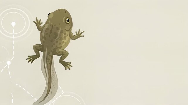 Metamorphosis animation of a tadpole transforming into a froglet isolated on a plain background
