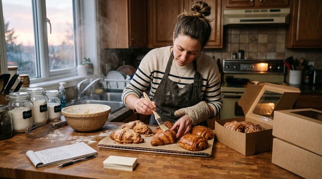 Home Baker Preparing Pastry Boxes For Neighborhood Preorder Sales