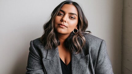 Obraz premium Middle Manager Burnout Young South Asian Plus Size Woman Weary