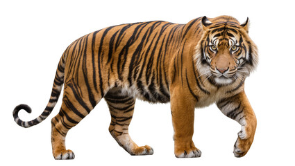 Obraz premium Bengal tiger walking forward with orange and black stripes