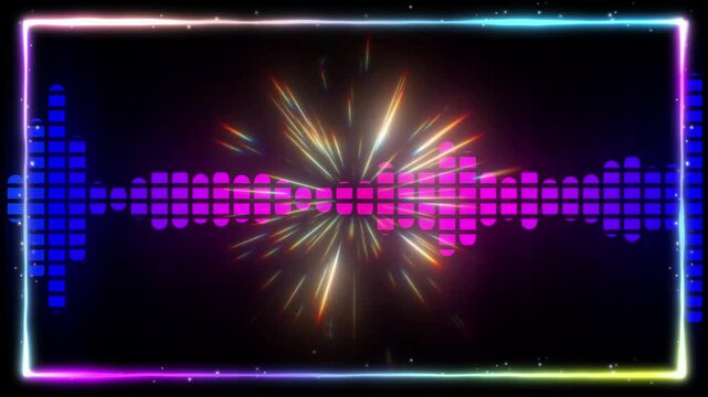 Glowing neon squares with sound wave