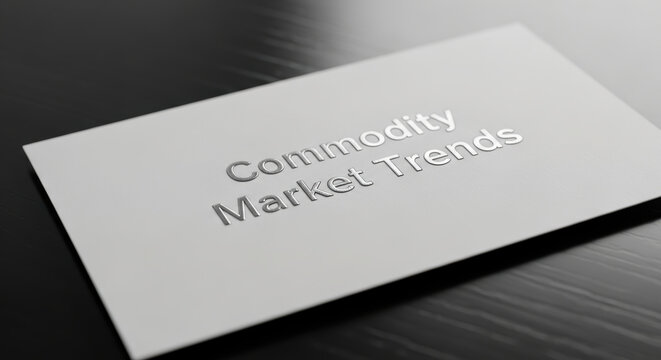 Commodity prices outlook concept with silver text on white card on black wooden table