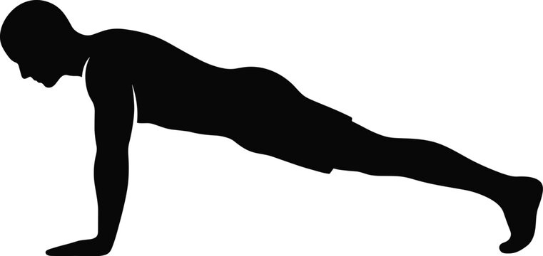 Silhouette of a man performing a push-up exercise on a white background push up fitness