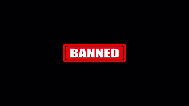 Banned stamp animation on transparent background. Illegal, restricted, alert, denied, ban, seal, vintage effect. Banned stamp 4k video.