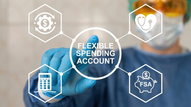 Medical professional touching a digital interface displaying the words flexible spending account