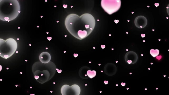 Animated pink hearts and bubbles on black background with ecg line