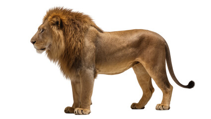 Majestic male lion with full mane standing profile view © Maelle