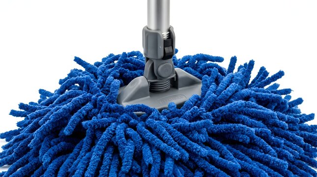 Blue microfiber mop head isolated on white background