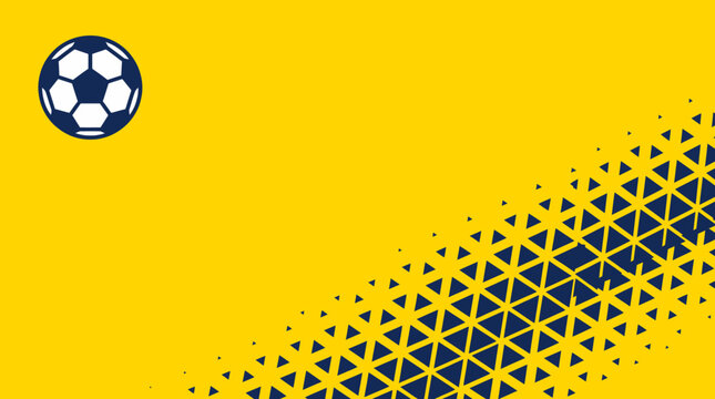 A sharp, 2D illustration of a soccer ball kicking off on a vibrant yellow field with blue geometric patterns on a sunny day