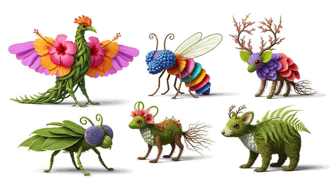Whimsical fusion of animals and plants.