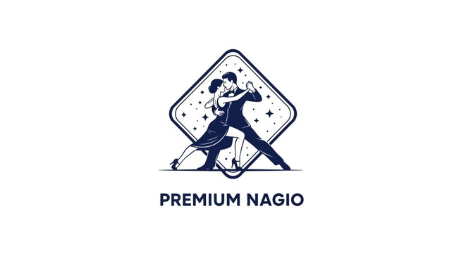 Elegant diamond logo featuring a couple dancing the tango under a starry sky, symbolizing passion and premium quality for 'PREMIUM NAGIO'