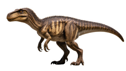 Fototapeta premium Brown striped dinosaur with sharp claws and teeth