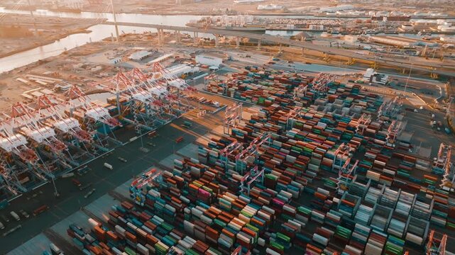 Container terminal operations at Port of Los Angeles focusing on global trade and freight logistics
