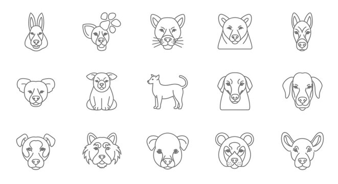 A variety of cute animal faces illustrations.