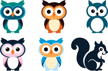 Naklejka premium Colorful Cartoon Owls Collection in Flat Design Style Illustration vector