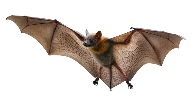 Fruit bat with wings spread wide, detailed skin texture