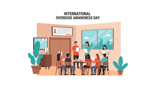 Vector illustration of a youth workshop focused on developing healthy coping skills for mental wellbeing