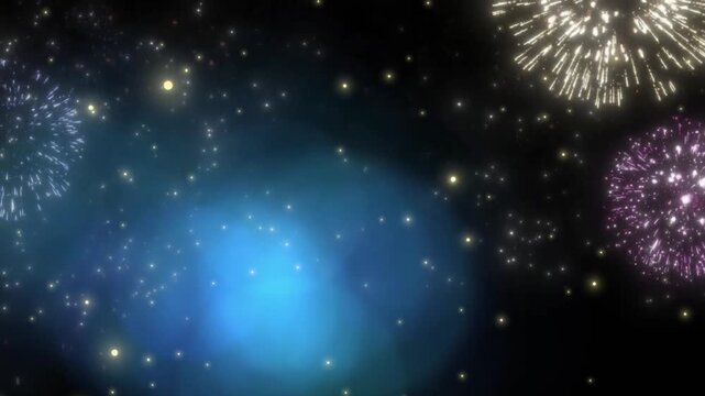 Vibrant fireworks explode in night sky with colorful bursts of light