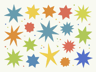 Obraz premium Colorful Abstract Star Shapes and Sparkles on a Light Background.