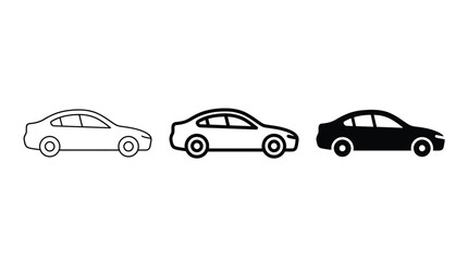 Fototapeta premium Vector Car Icon Set with Outline, Thick Line, and Silhouette Styles