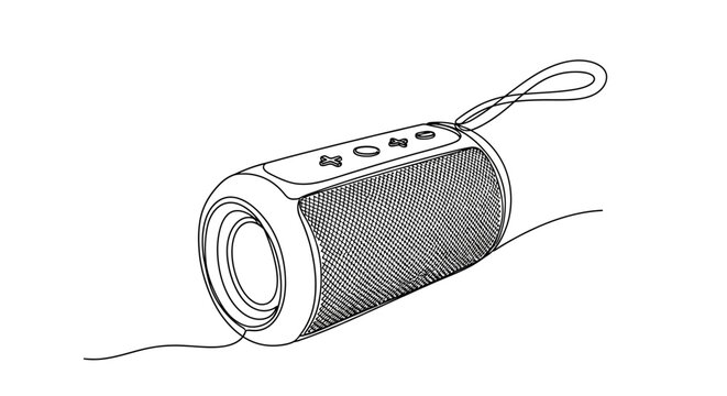 Minimalist Line Drawing of a Portable Bluetooth Speaker with Strap