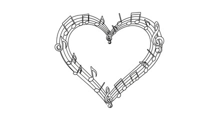 Heart shape made of musical notes and staff lines, love for music concept © Ipung