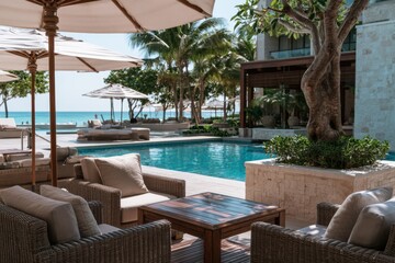 Obraz premium Tranquil Hotel Poolside Area for Tourism Marketing
