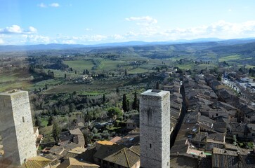 Naklejka premium Towers and rooftops in the historic village of San Gimignano